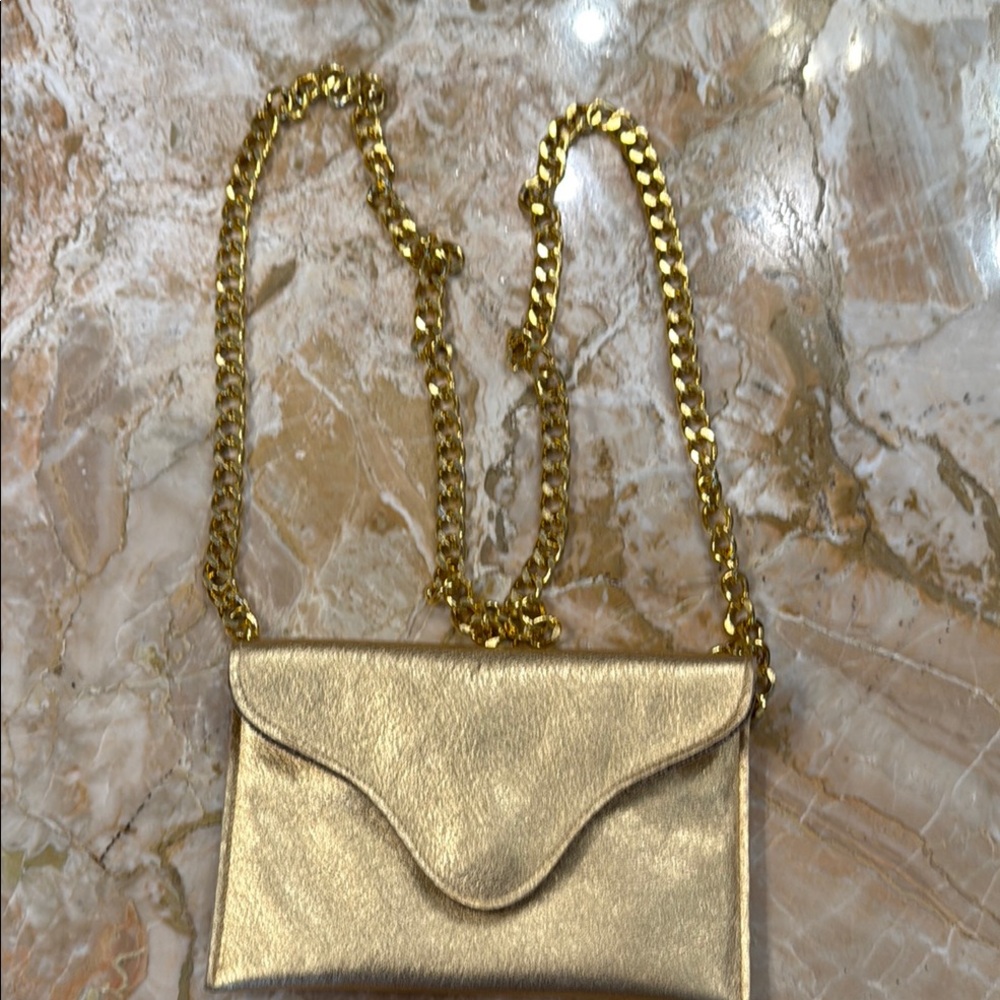 JJ Winters Gold Metallic Clutch with Chain Strap